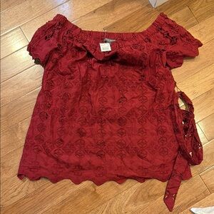 Elegant Red Off-Shoulder Lace Top